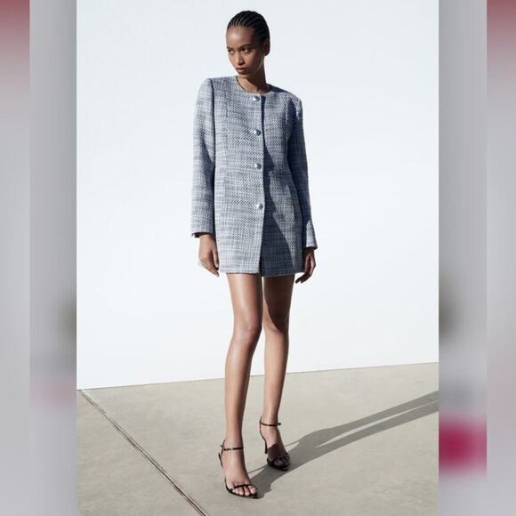 Zara LONG STRUCTURED BLAZER Size Large - Picture 5 of 5